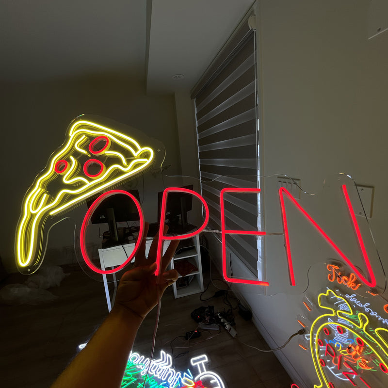 Open sign with Pizza Slice Neon Sign