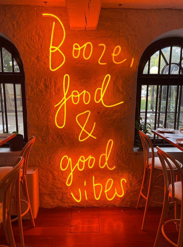 Booze Food & Good Vibes Neon Sign