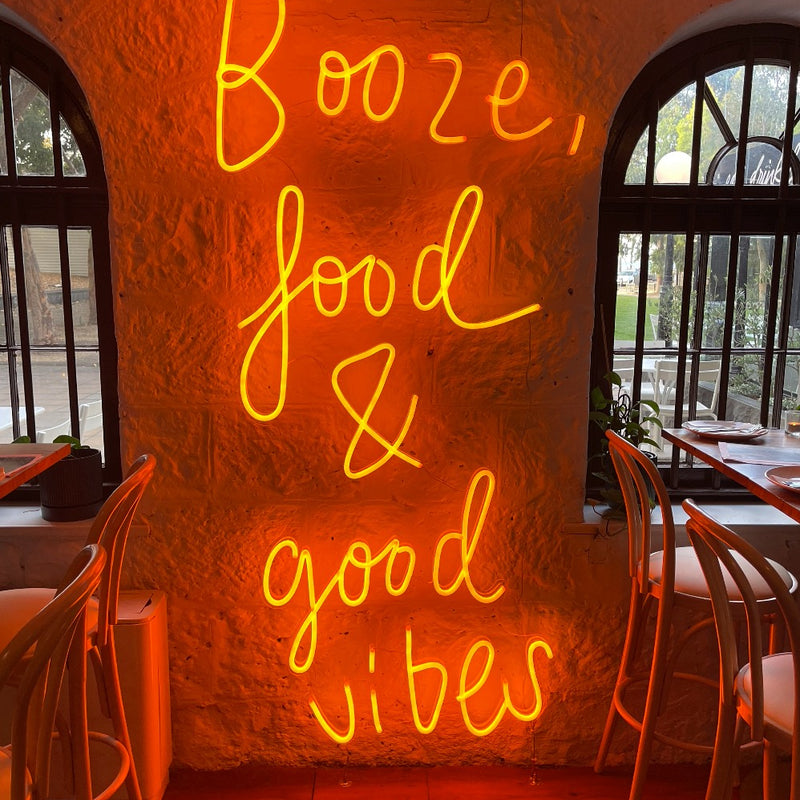 Booze Food & Good Vibes Neon Sign